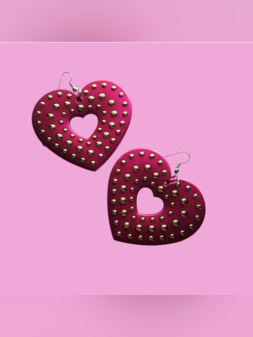 Heart-Shaped Pink and Gold Studded Earrings